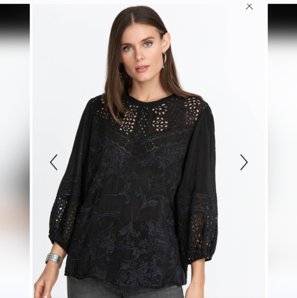 Porcelain Rumi Eyelet And Embroidered Top, L